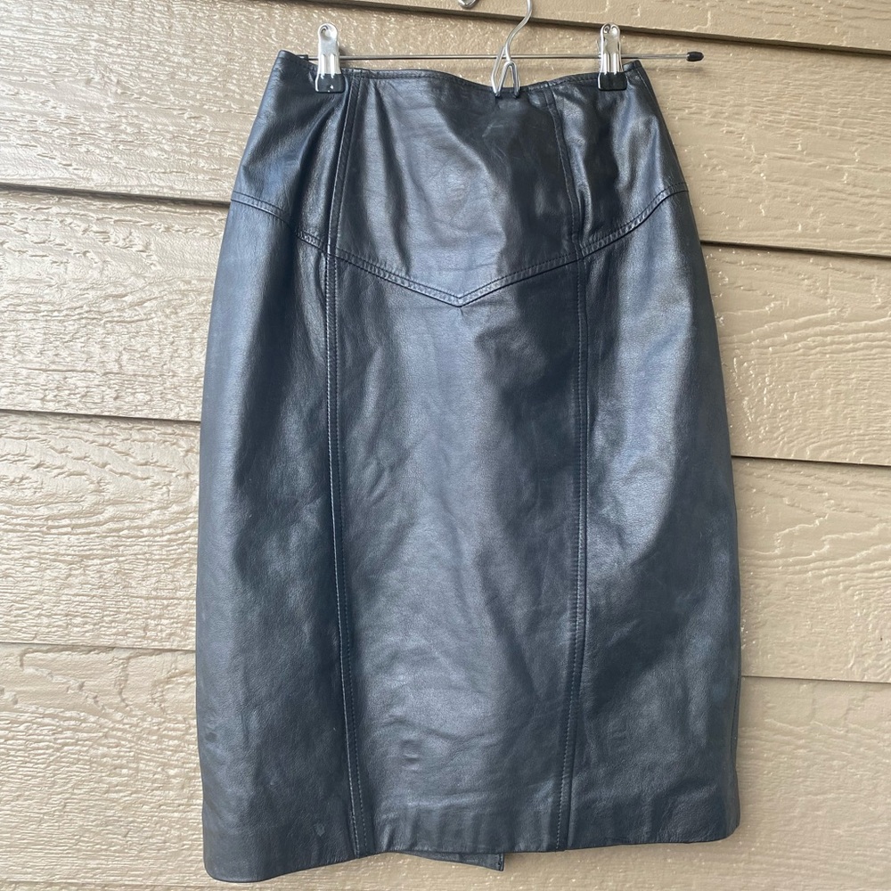 byrnes & baker leather pencil skirt